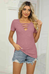 Twisted V-Neck T-Shirt Dusty Pink Women's T-Shirts - Tophatter Daily Deals