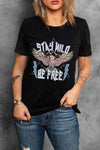 STAY WILD BE FREE Graphic Round Neck Tee Women's T-Shirts - Tophatter Daily Deals