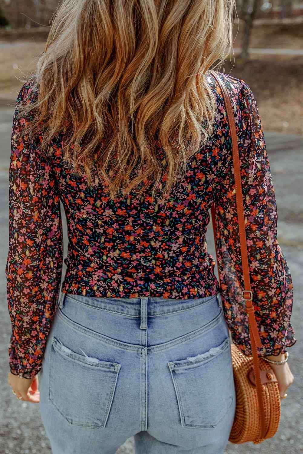 Floral Long Flounce Sleeve Blouse Blouses - Tophatter Daily Deals