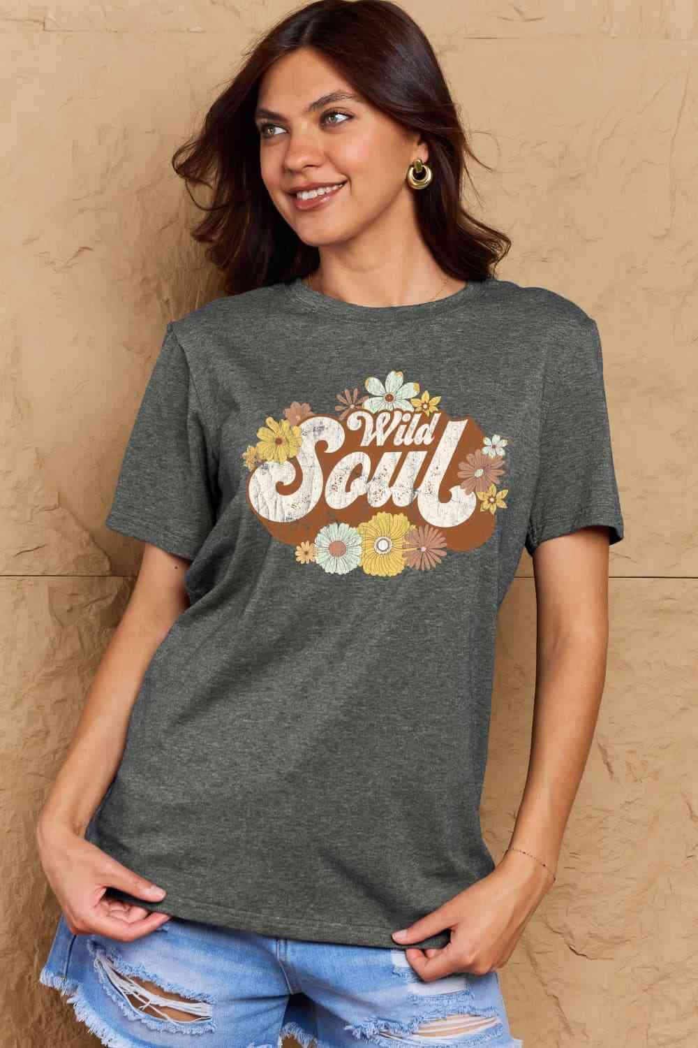 Simply Love Full Size WILD SOUL Graphic Cotton T-Shirt Women's T-Shirts - Tophatter Daily Deals