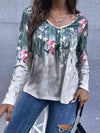 Floral V-Neck Long Sleeve Tee Multicolor Women's T-Shirts - Tophatter Daily Deals