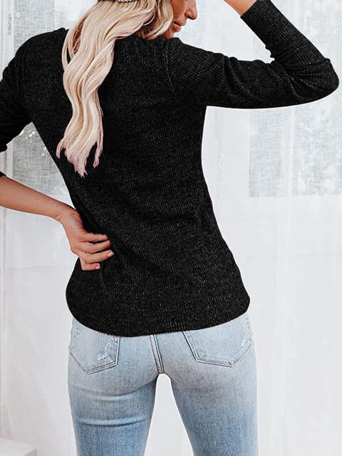 Round Neck Buttoned Long Sleeve T-Shirt Women's T-Shirts - Tophatter Daily Deals