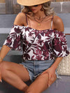 Floral Spaghetti Strap Cold-Shoulder Blouse Blouses - Tophatter Daily Deals