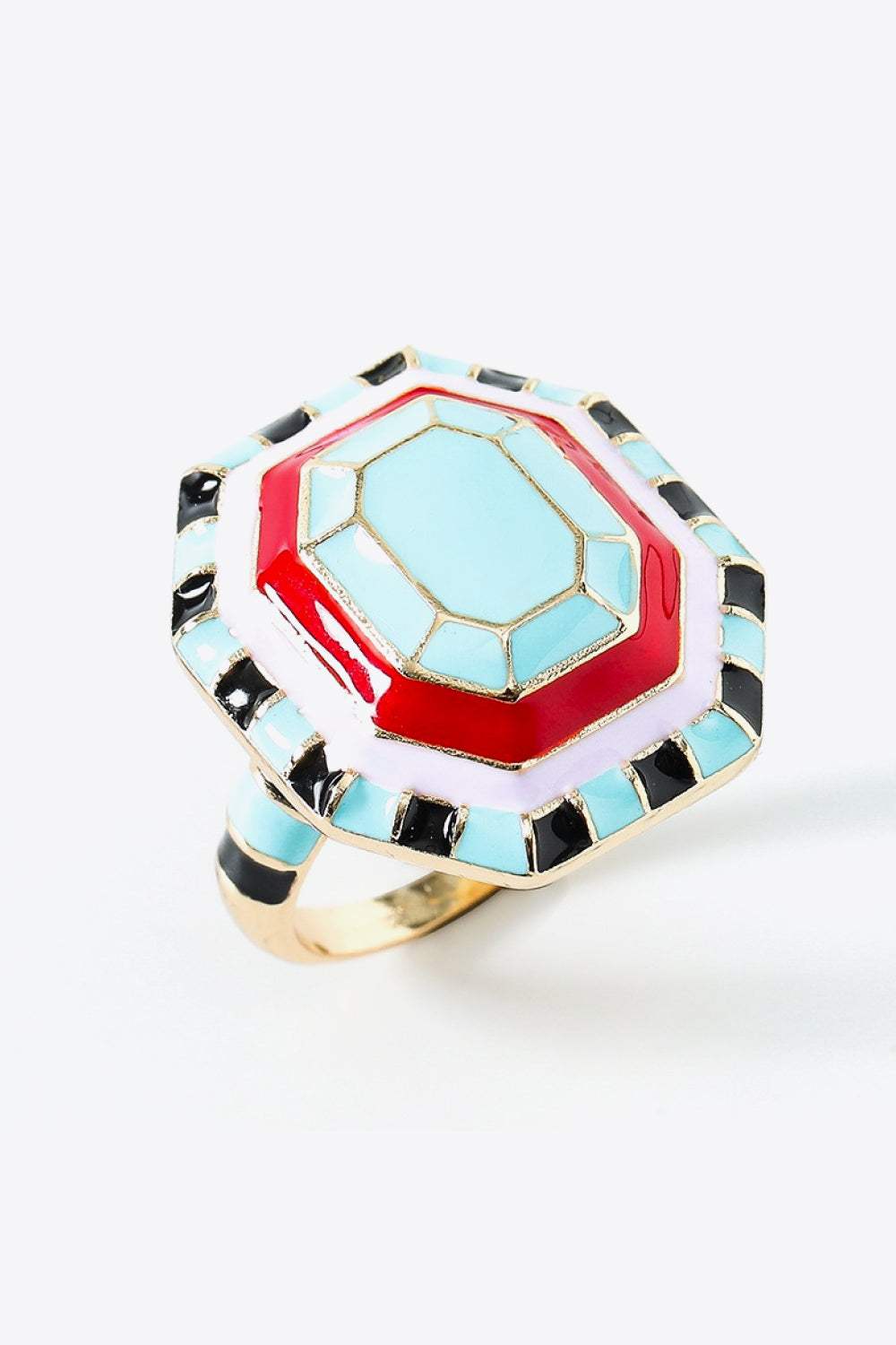 18K Gold Plated Multicolored Ring Sky Blue Red One Size Rings - Tophatter Daily Deals