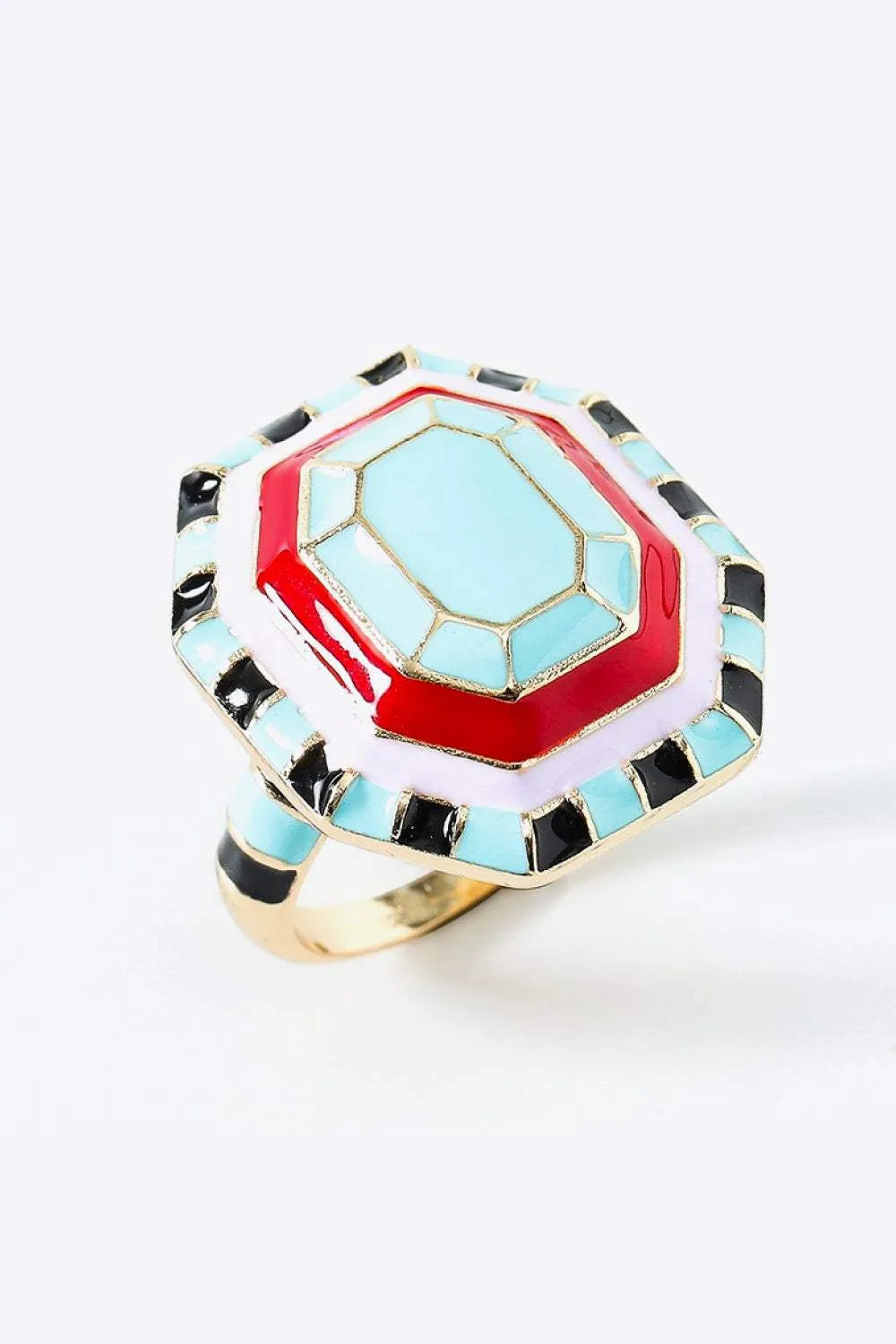 18K Gold Plated Multicolored Ring Sky Blue Red One Size Rings - Tophatter Daily Deals