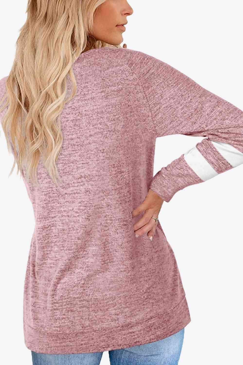 Striped Contrast Raglan Sleeve Top Women's T-Shirts - Tophatter Daily Deals