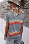 Multicolored Chevron Stripe Round Neck Side Slit T-Shirt Women's T-Shirts - Tophatter Daily Deals