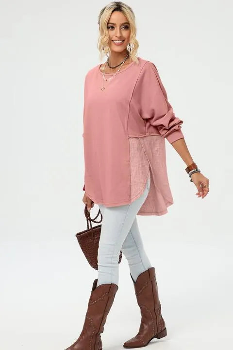 Curved Hem Dolman Sleeve Top Dusty Pink Blouses - Tophatter Daily Deals