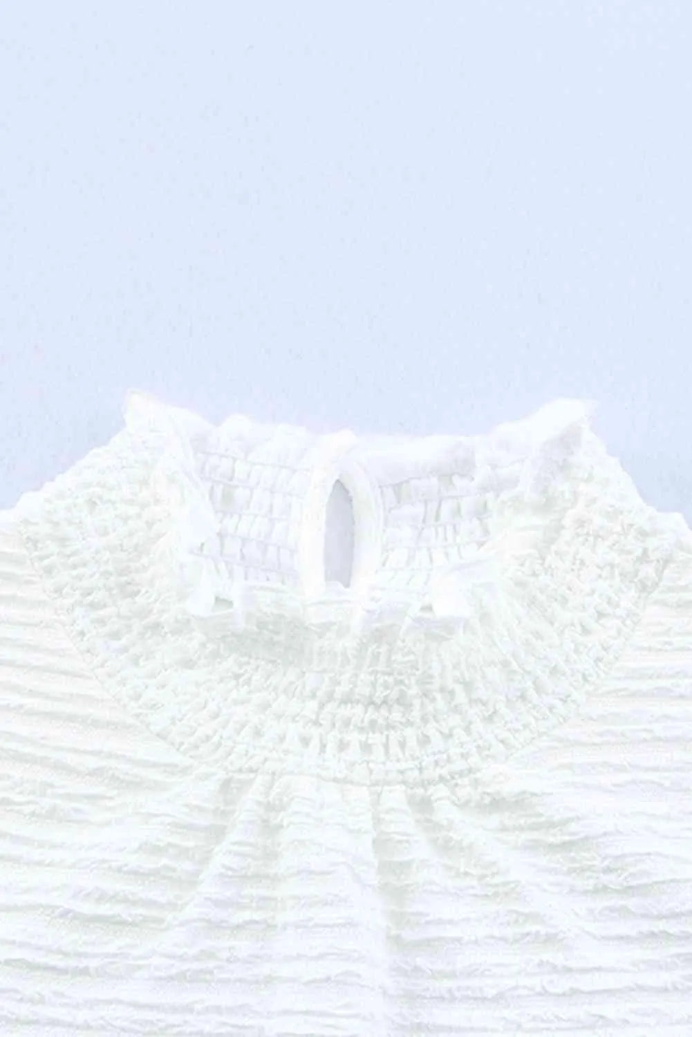 Frill Trim Balloon Sleeve Textured Blouse Blouses - Tophatter Daily Deals