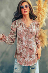Printed Tie Neck Flounce Sleeve Top Blouses - Tophatter Daily Deals