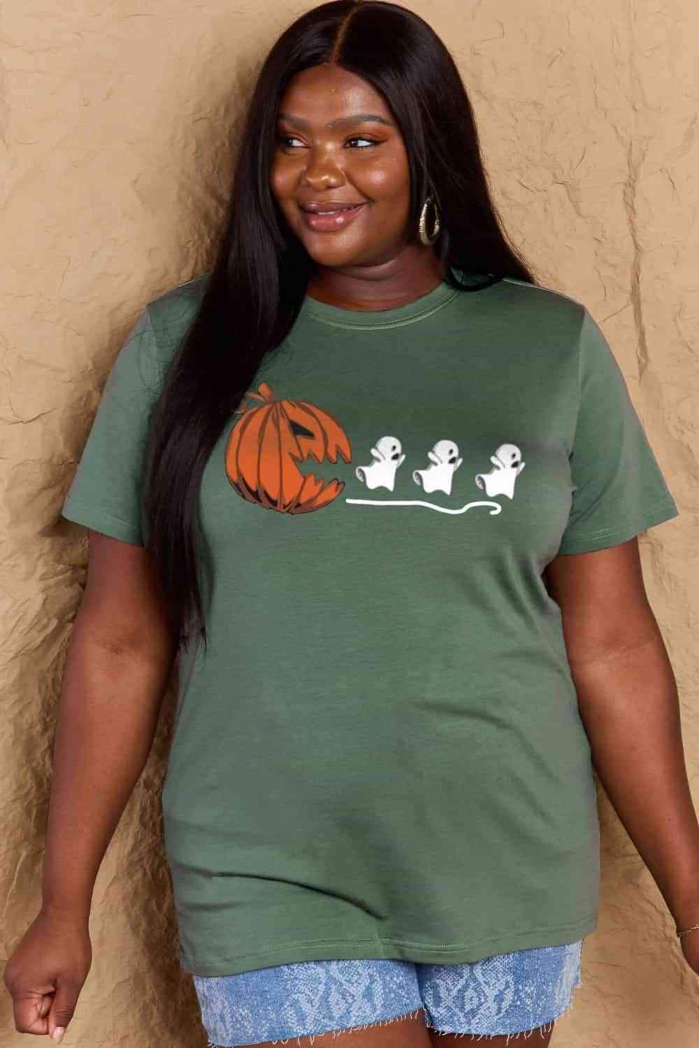 Simply Love Full Size Jack-O'-Lantern Graphic Cotton T-Shirt Women's T-Shirts - Tophatter Daily Deals