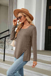 Square Neck Long Sleeve Slit T-Shirt Women's T-Shirts - Tophatter Daily Deals