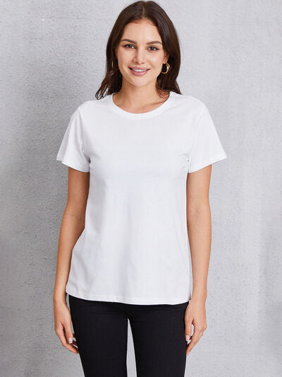 Round Neck Short Sleeve T-Shirt White Women's T-Shirts - Tophatter Daily Deals