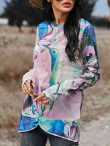 Hummingbird Floral Print Long Sleeve Tee Women's T-Shirts - Tophatter Daily Deals