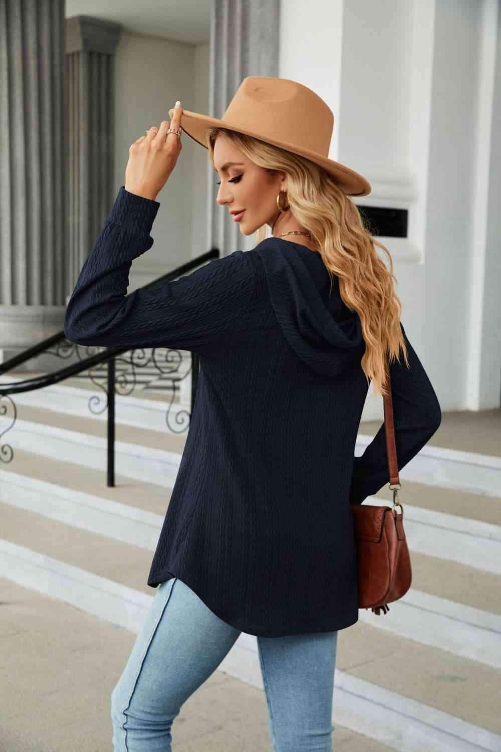 Long Sleeve Hooded Blouse Blouses - Tophatter Daily Deals