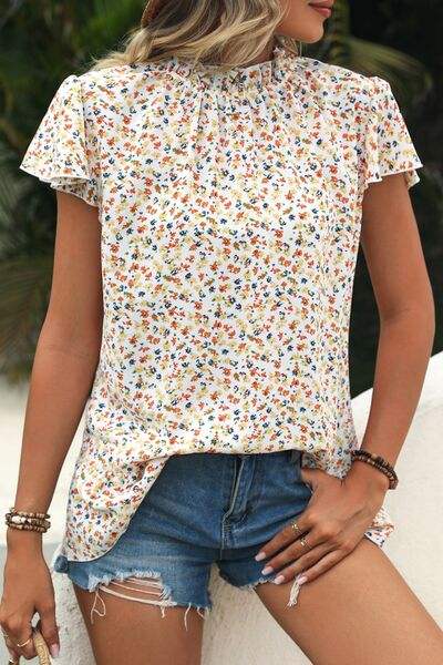 Ditsy Floral Mock Neck Short Sleeve T-Shirt Women's T-Shirts - Tophatter Daily Deals