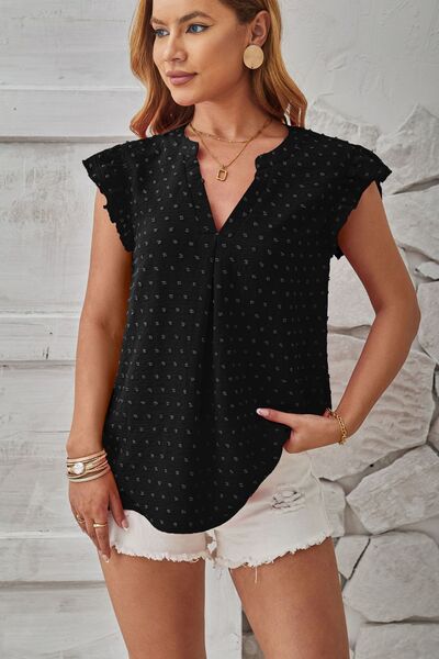 Swiss Dot Ruffled Cap Sleeve T-Shirt Women's T-Shirts - Tophatter Daily Deals