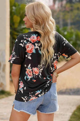 Floral Round Neck Short Sleeve Tee Women's T-Shirts - Tophatter Daily Deals
