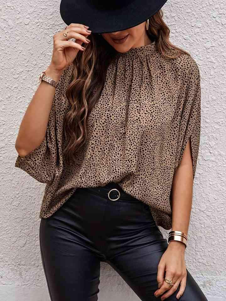 Round Neck Slit Sleeve Blouse Blouses - Tophatter Daily Deals