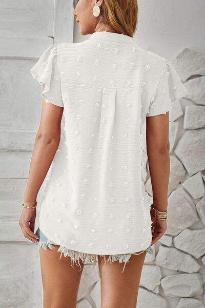 Swiss Dot Notched Cap Sleeve T-Shirt Women's T-Shirts - Tophatter Daily Deals