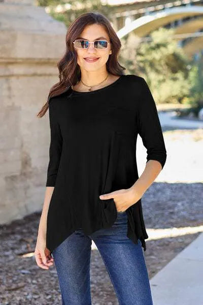 Basic Bae Full Size Round Neck Pocketed T-Shirt Black Women's T-Shirts - Tophatter Daily Deals
