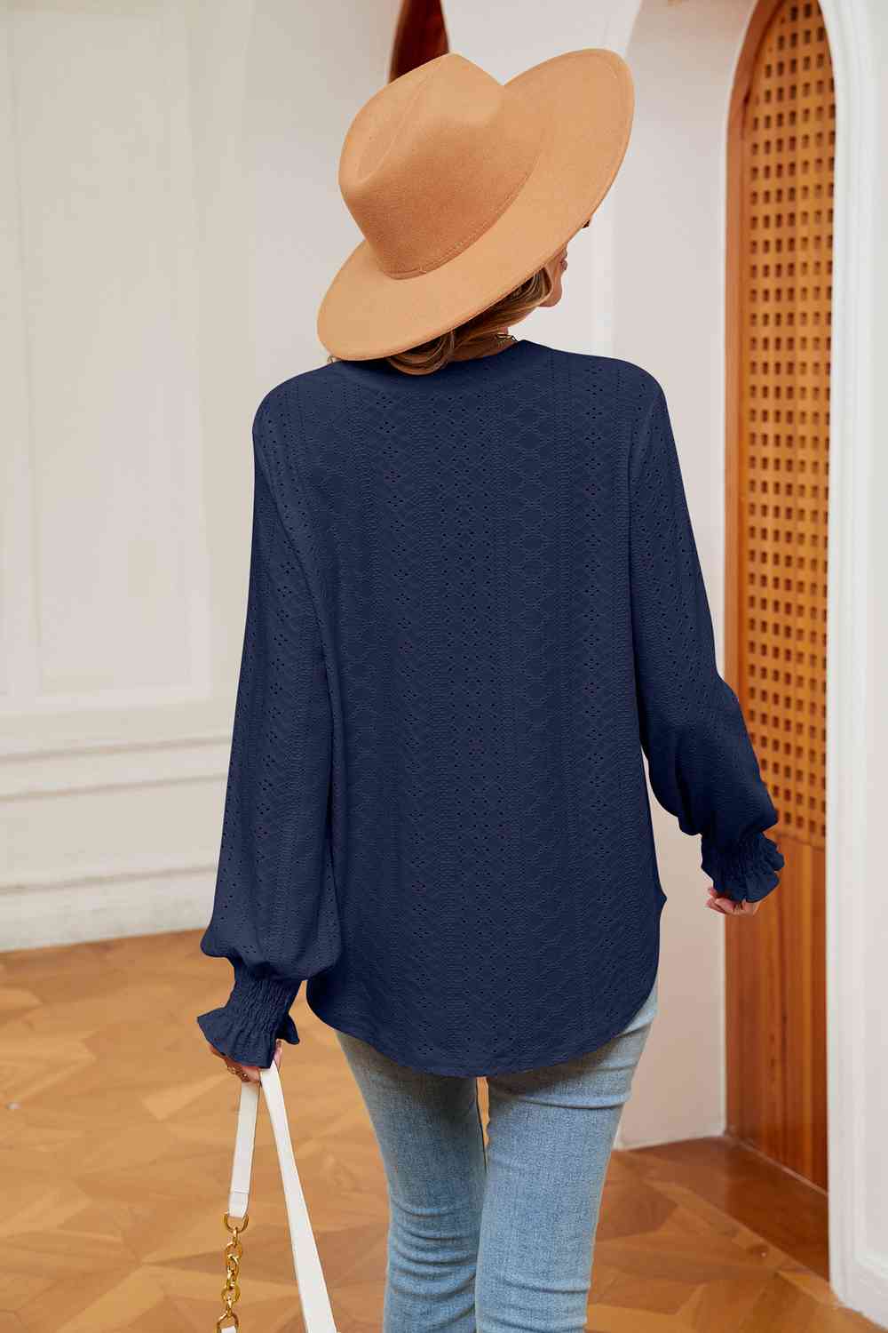 Notched Neck Flounce Sleeve Blouse - Tophatter Deals