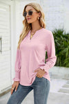 Heathered Flounce Sleeve Curved Hem Top Blouses - Tophatter Daily Deals
