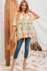 Floral Round Neck Babydoll Blouse Blouses - Tophatter Daily Deals