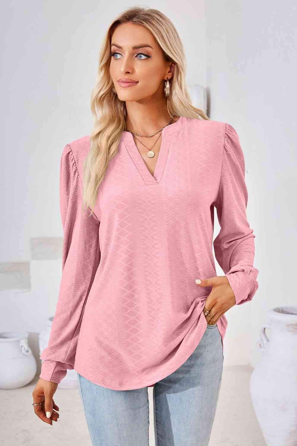 V-Neck Puff Sleeve Blouse Blouses - Tophatter Daily Deals