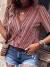 Printed V-Neck Button-Up Short Sleeve Top Blouses - Tophatter Daily Deals