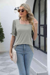 Square Neck Flounce Sleeve Top Mid Gray Blouses - Tophatter Daily Deals