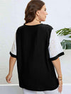 Plus Size Contrast Decorative Button Half Sleeve Top Blouses - Tophatter Daily Deals