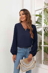 Swiss Dot Balloon Sleeve Blouse Dark Navy Women's T-Shirts - Tophatter Daily Deals