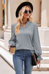 Notched Neck Flounce Sleeve Blouse Cloudy Blue Blouses - Tophatter Daily Deals