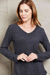 Double Take V-Neck Long Sleeve Ribbed Top - Tophatter Deals