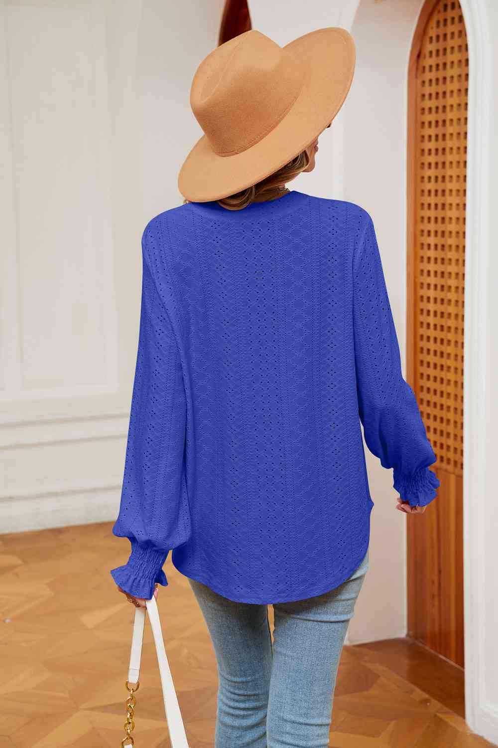 Notched Neck Flounce Sleeve Blouse - Tophatter Deals