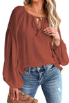 Tie Neck Dropped Shoulder Blouse Blouses - Tophatter Daily Deals