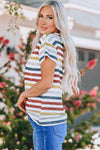 Striped V-Neck Short Sleeve Tee Women's T-Shirts - Tophatter Daily Deals