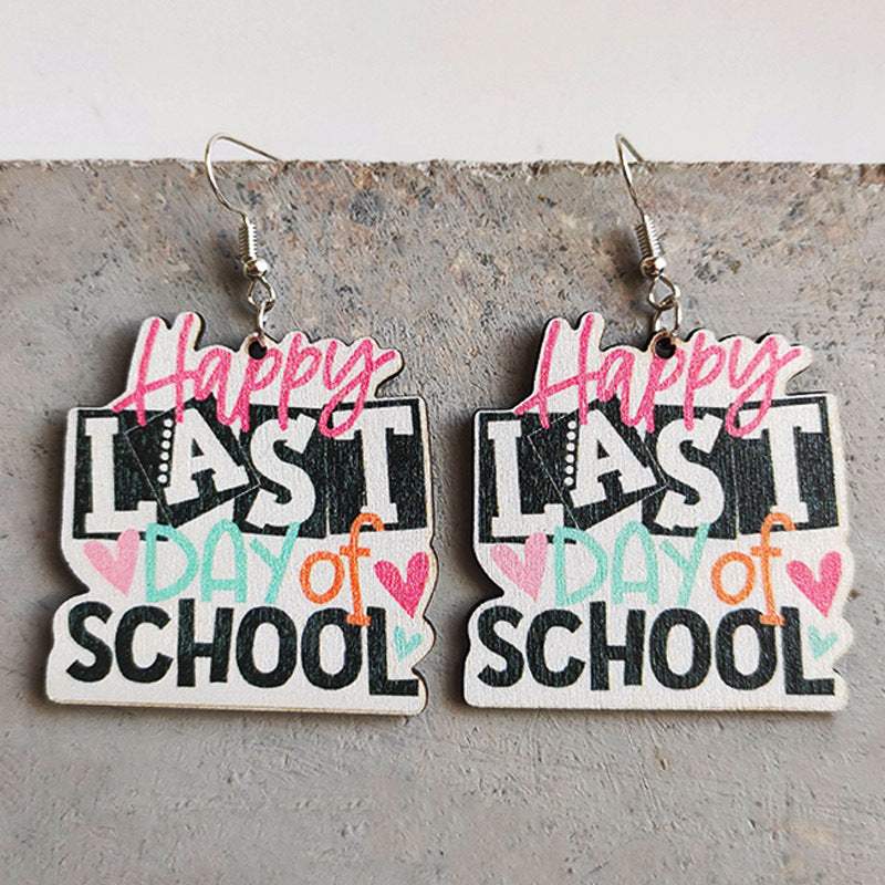 School Theme Wooden Dangle Earrings Style E One Size Earrings - Tophatter Daily Deals