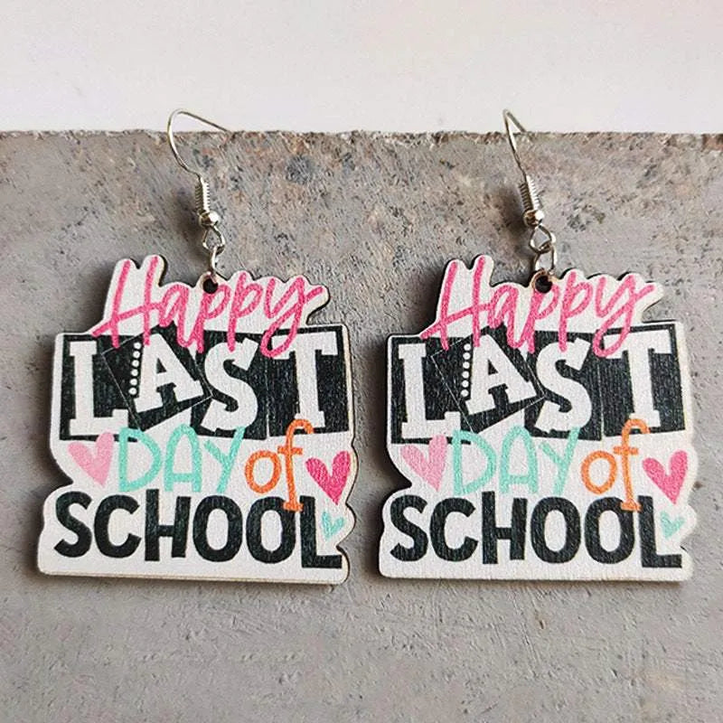 School Theme Wooden Dangle Earrings Style E One Size Earrings - Tophatter Daily Deals