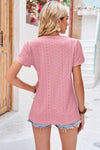 Eyelet V-Neck Petal Sleeve T-Shirt Women's T-Shirts - Tophatter Daily Deals