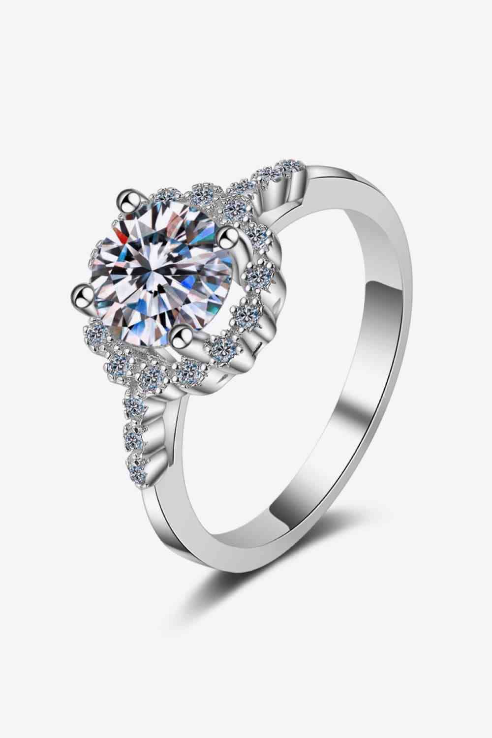 1 Carat Moissanite Rhodium-Plated Halo Ring Silver Moissanite - Tophatter Daily Deals