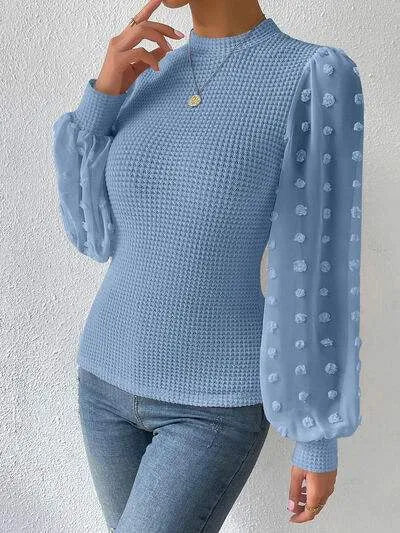 Swiss Dot Waffle-Knit Lantern Sleeve T-Shirt Women's T-Shirts - Tophatter Daily Deals