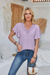 Eyelet Applique V-Neck Cap Sleeve T-Shirt Women's T-Shirts - Tophatter Daily Deals