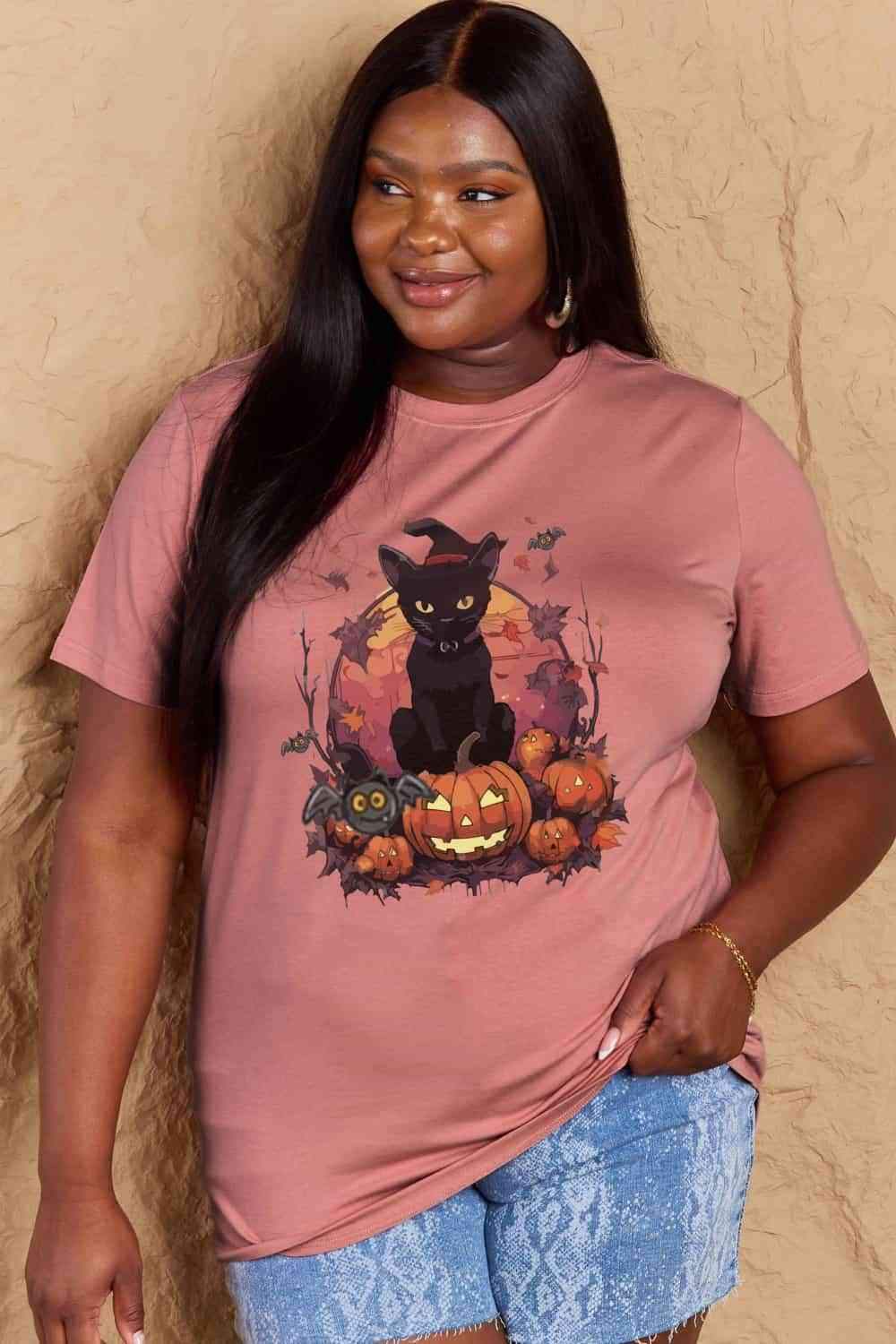 Simply Love Full Size Halloween Theme Graphic T-Shirt Dusty Pink Women's T-Shirts - Tophatter Daily Deals