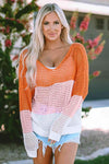 Openwork V-Neck Dropped Shoulder Blouse Pumpkin Blouses - Tophatter Daily Deals