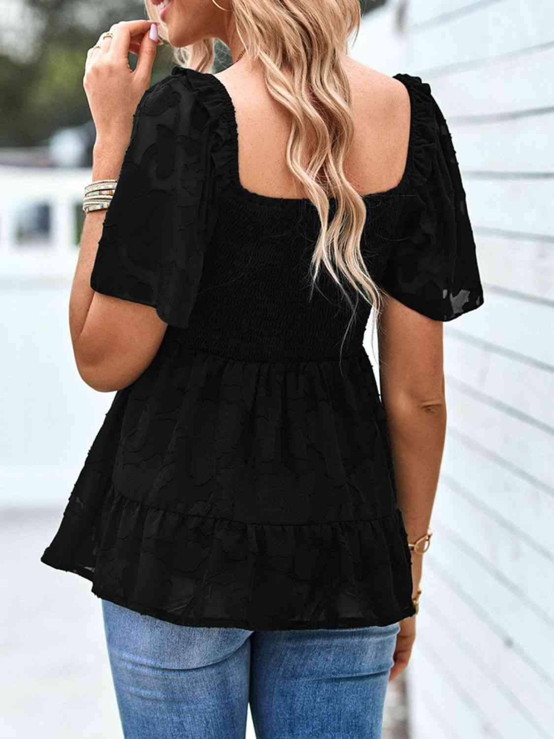 Smocked Square Neck Babydoll Blouse Blouses - Tophatter Daily Deals