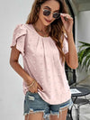 Swiss Dot Round Neck Petal Sleeve Top Blouses - Tophatter Daily Deals