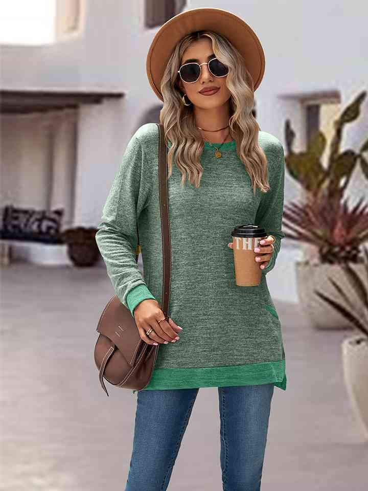 Round Neck Long Sleeve Blouse Gum Leaf Blouses - Tophatter Daily Deals