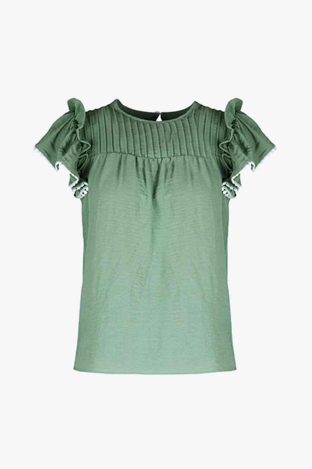 Pleated Detail Flutter Sleeve Blouse Blouses - Tophatter Daily Deals